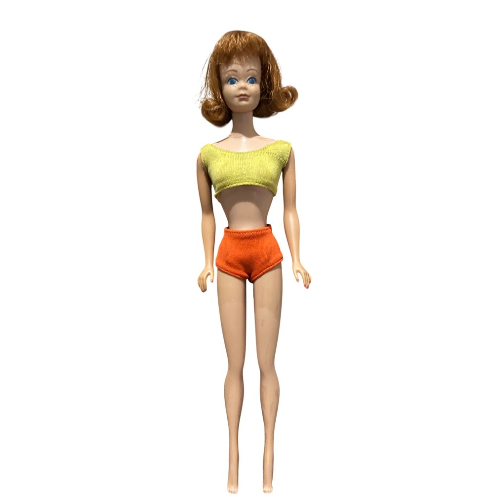 Vintage 1960s Mattel Midge Doll Titian Red Hair Freckles Green Orange Outfit